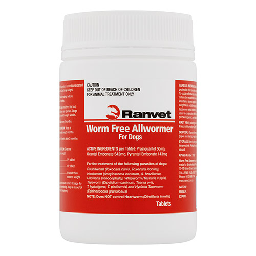 Ranvet Allwormer For Small Dogs 10kg (22lbs) 50 Tablet-image-2986
