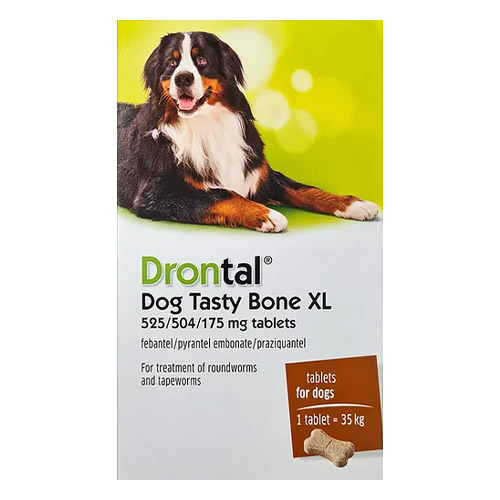 Drontal Chewables For Dogs Up To 35kg (Red) - 77lbs 2 Chews-image-2668